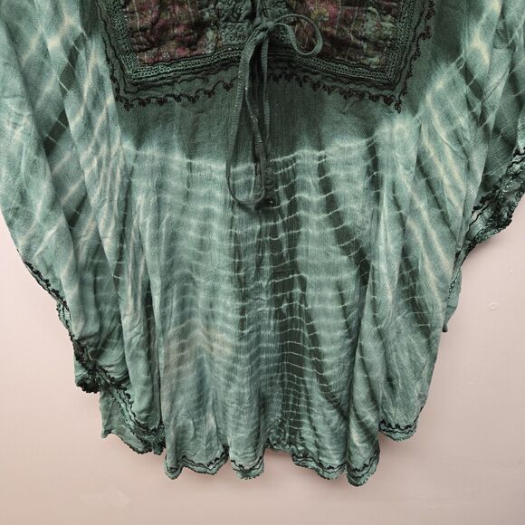 Just Cruising Tie Dye Ombre Tunic Dress "Free Size" Turquoise Embroidered Boho - Picture 4 of 10